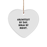 Architect Gifts, Unique Heart Ornaments, 'Architect By Day. Ninja By Night.' Quote for Men, Funny Christmas Unique Gift for Friends, Family, Coworkers - Image 1